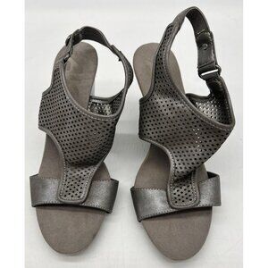 Anne Klein Sport Women's Casual Pewter Wedge Sandal Sling Back Size 7 M Gray